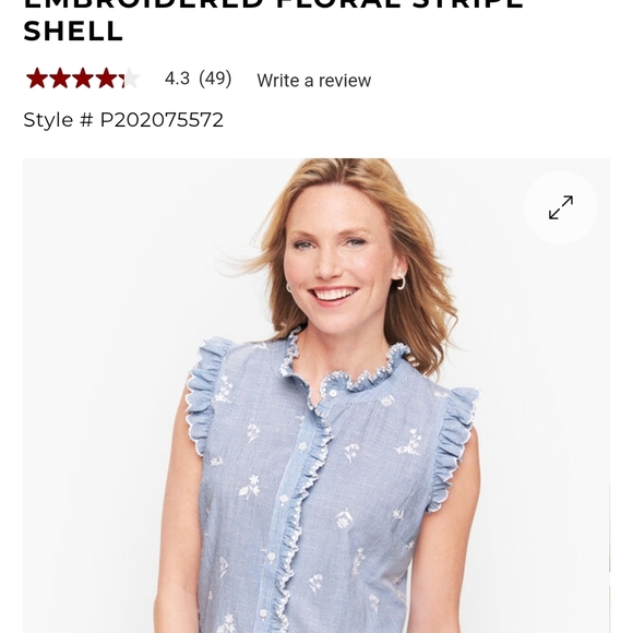 TalbotsBlue Embroidered Floral Stripe Shell Top - Nwt - M - Picture 1 of 5